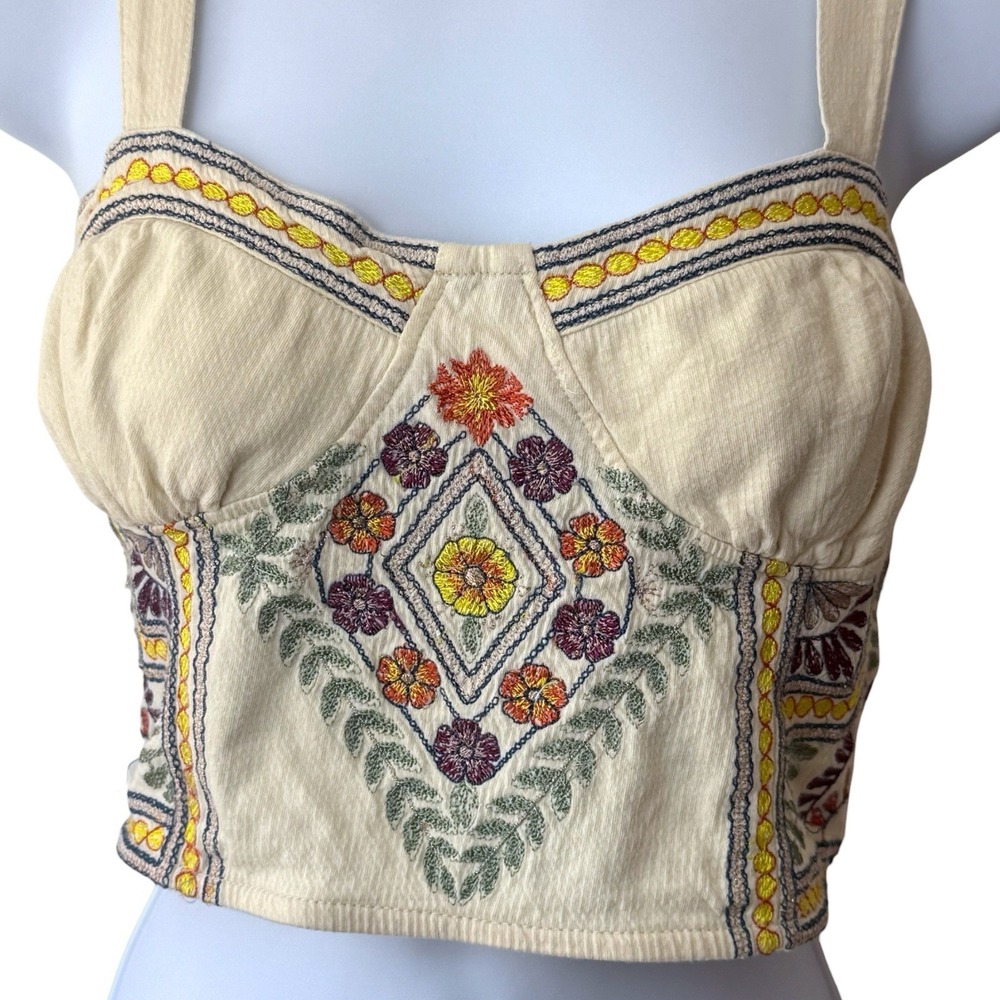 Free People Datura Floral Embroidered Crop Corset Top Boho Hippie Festival S - Picture 3 of 11
